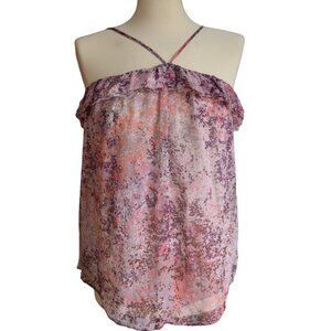 Joie 100% Silk Floral Ruffle Strap Cami Top M Abstract Print Boho Sheer
